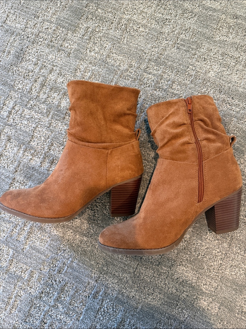 Time and Tru Cognac Suede Mid-Calf Block Heel Boots